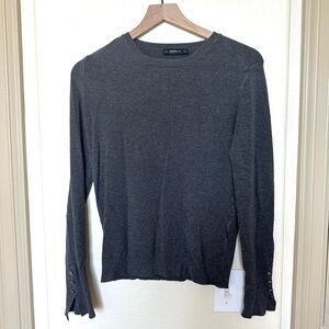 Zara Knit Sweater with Gold Detailing Charcoal Long Sleeve Size Women’s Large